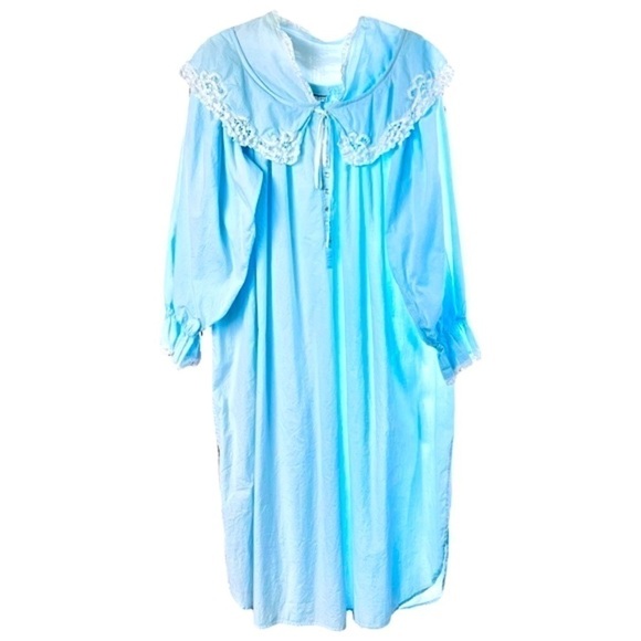 Maryann’s Boutique Vintage Light Blue Night Gown White Lace Trim Ruffled Wrist L - Picture 2 of 14